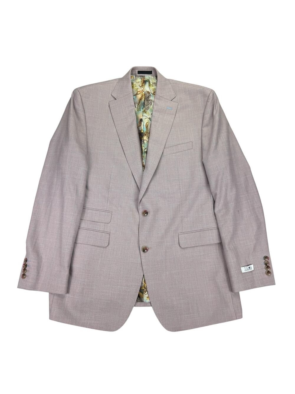 Tayion Mens Agordy Regular Fit Windowpane Suit Jacket Pink Blue 42L